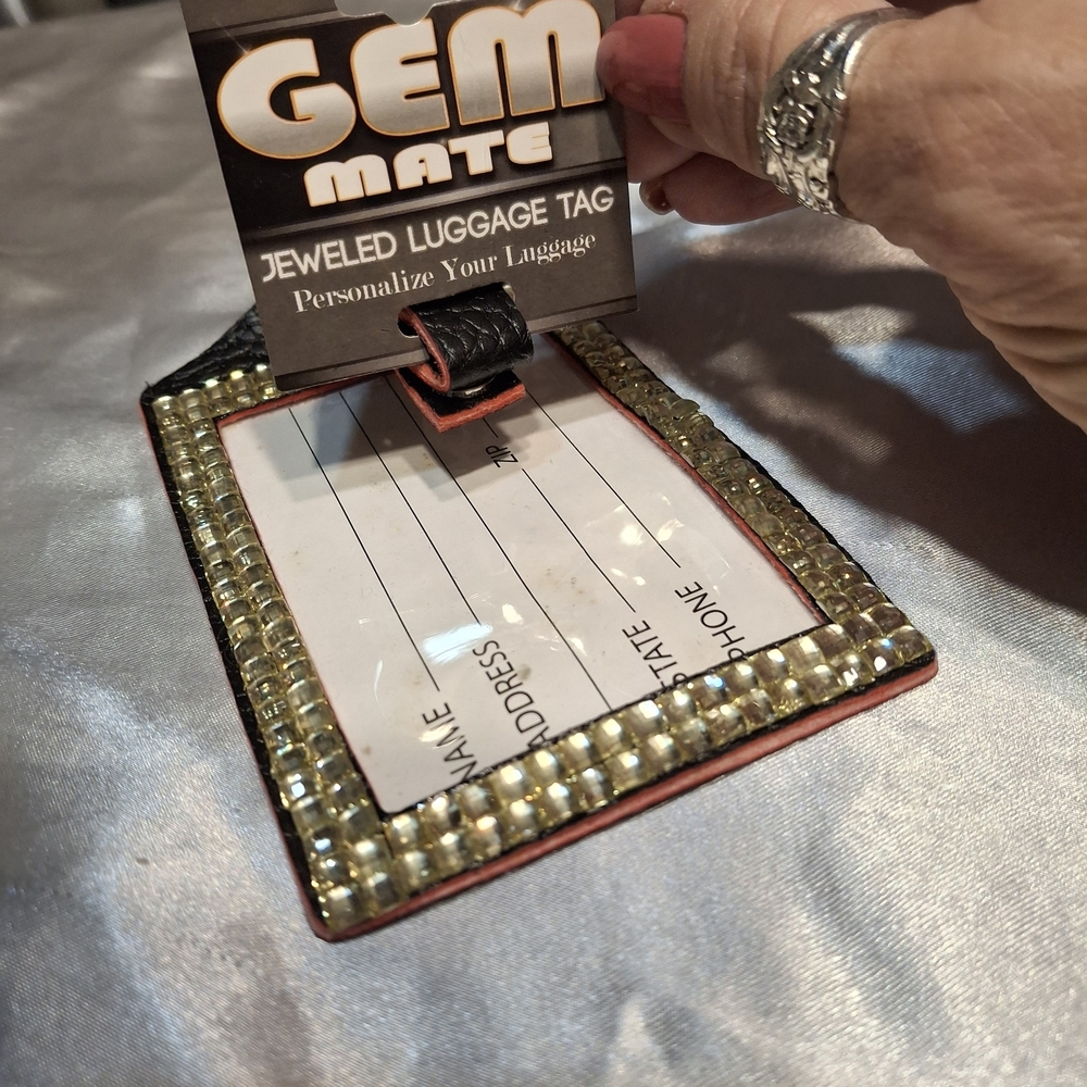 GEM Black and Gold Rhinestone Luggage Tag NWT